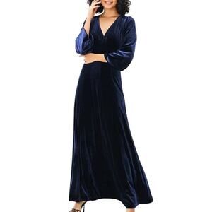 NWT ~ Dreimaster Navy Blue Velvet V-Neck Pleated Stretchy Maxi Dress ~ Womens XL
